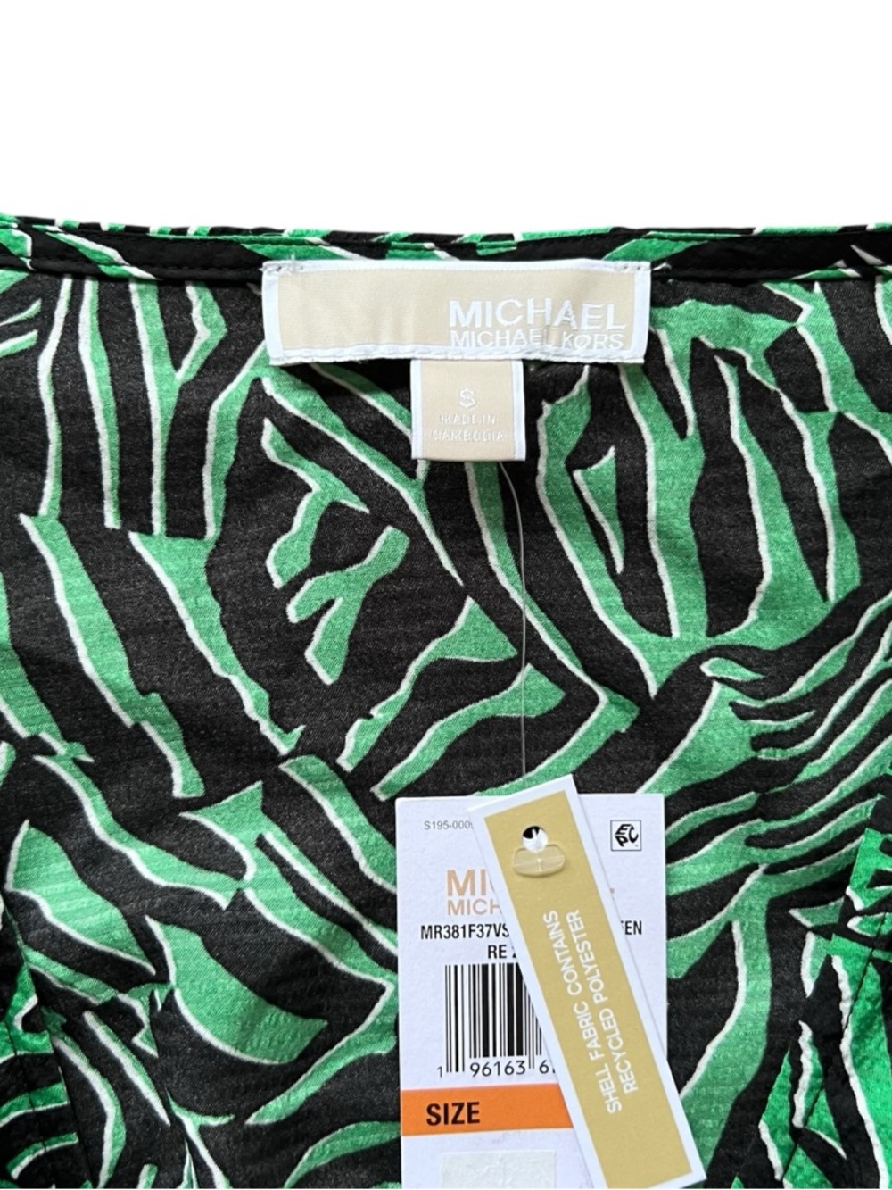 MICHAEL MICHAEL KORS Women's Green Zebra-Print Tie Dress SIZE S - Picture 4 of 6